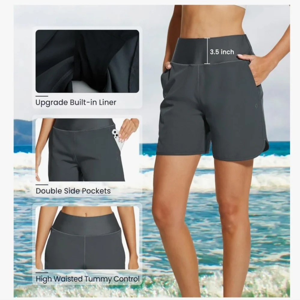 NWT Women's High Waisted Swim Shorts S Small - Picture 6 of 12